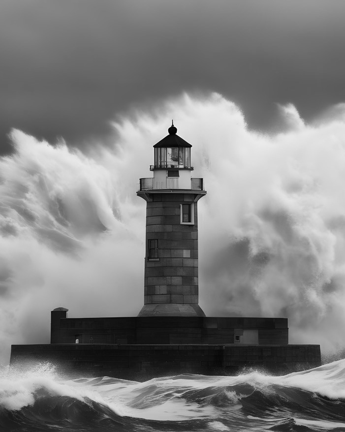 Phare affrontant une mer déchaînée – métaphore de la résilience organisationnelle